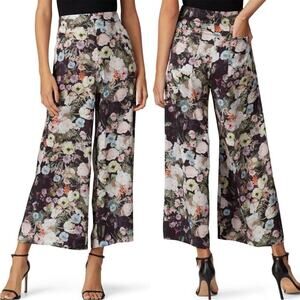 Adam Lippes Collective floral high rise wide leg satin culottes pants 4 FLAWED